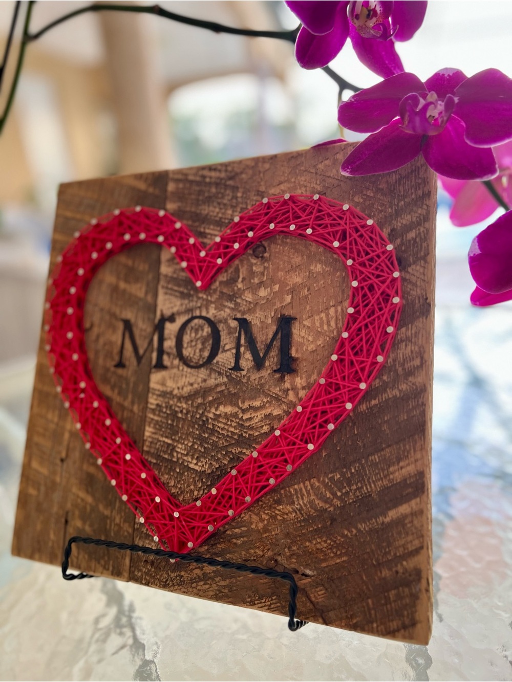 Mom handmade hearth on wood board ❤️